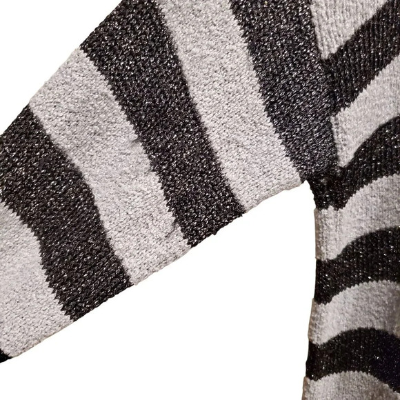 Anthropologie Joie Oversized Black Gray Striped Metallic Plush Boucle Sweater L - Picture 3 of 13